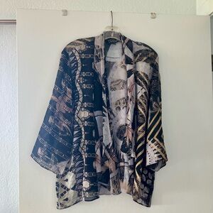 Citron Pure Silk Black and Gold Patterned Kimono Jacket